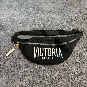 NWT Victoria’s Secret Sport black Fanny pack with cool colored zipper & writing
